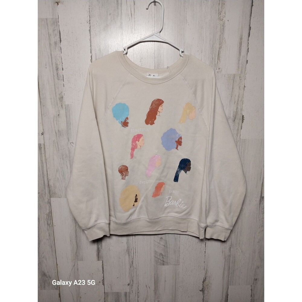 Women's Barbie Hairstyles Graphic Sweatshirt Beige Large Grayson Threads Casual